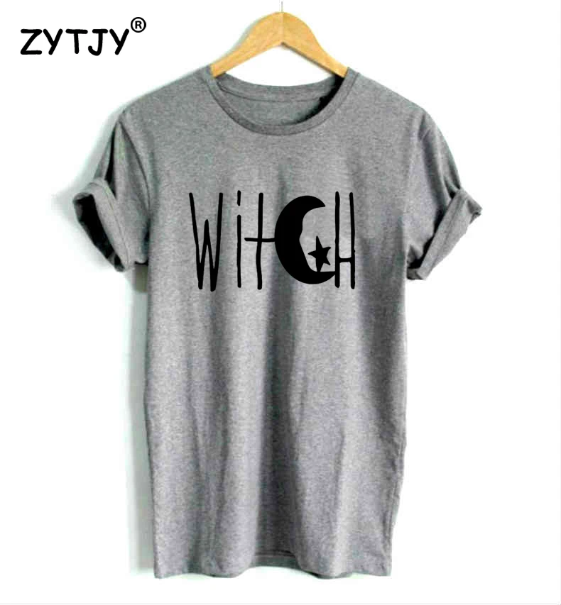 Женская футболка с принтом ведьмы полумесяца луны и звезд повседневная