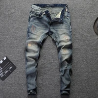 italian fashion men jeans retro wash embroidery classical denim pants streetwear hip hop jeans homme 98 cotton ripped jeans men