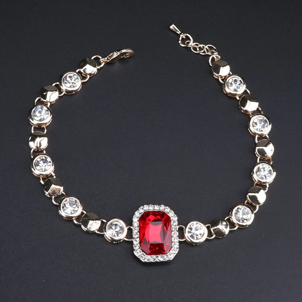 Красные Ювелирные наборы квадратные кубические циркониевые золотого цвета