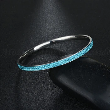 light blue Atoztide очаровательные 12 цветов камни по месяцу рождения блестящие 2 ряда любовь кристалл браслеты для женщин Стразы из нержавеющей стали круглые браслеты подарок - Окраска металла: light blue