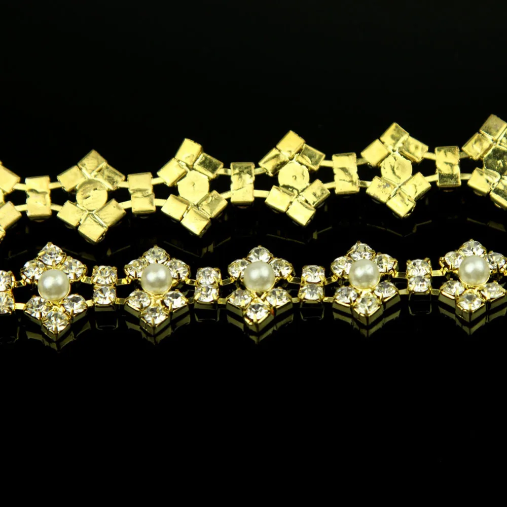 1 ярд блестящее прозрачное модное Золотое свадебное платье с жемчугом и стразами