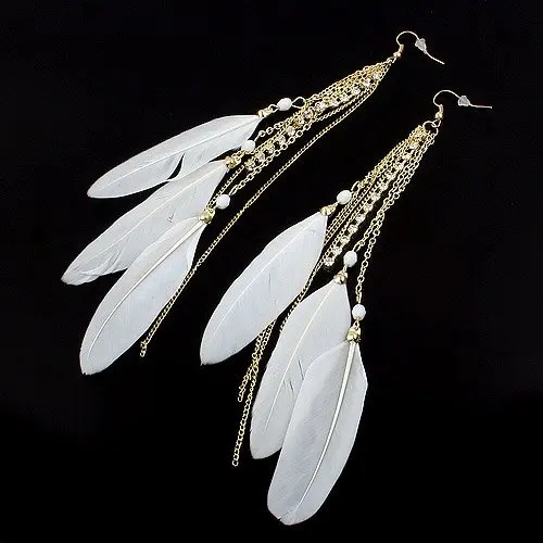 Valentine's Gifts!Free Shipping 2pairs/lot Fashion Jewelry Rhinestone Feather Earrings With Long Tassel For Lady | Украшения и
