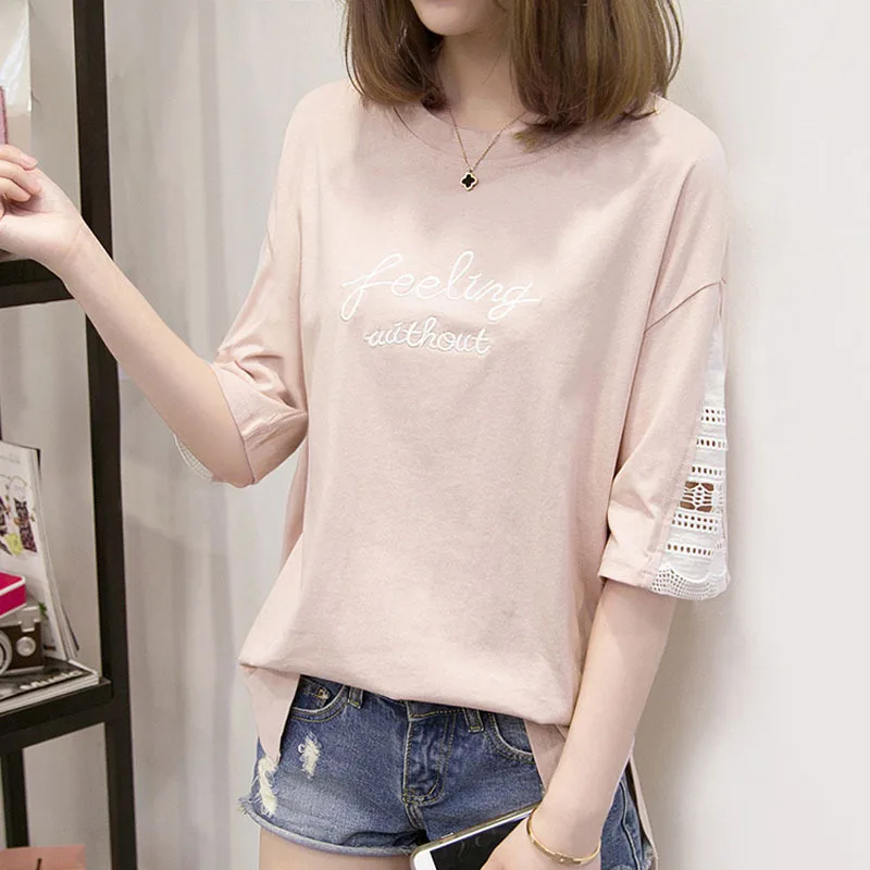 2022 High Quality Fashion Women T-shirt O Neck Casual Short Sleeves Tops Streetwear Brief Natural BF Style Loose Female Tees | Женская
