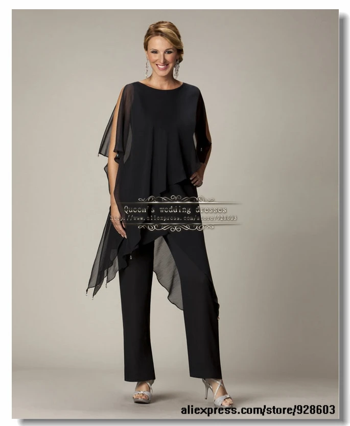 Комплект из двух предметов шифоновый костюм для матери невесты с брюками черные