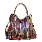 Женские сумки через плечо, Сумки из натуральной кожи, сумка-тоут с разноцветными кисточками, змеиная сумка, 2019