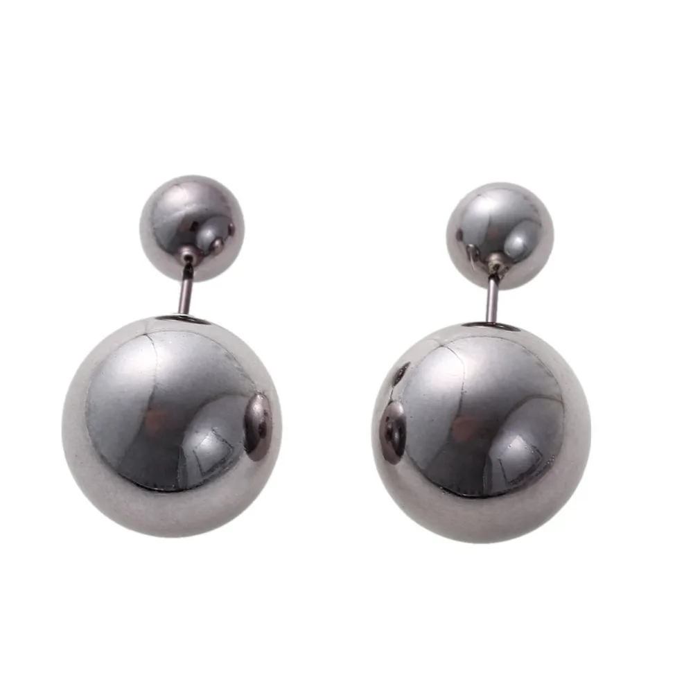 DoreenBeads модные круглые акриловые серьги гвоздики ушной столб Двойной Искусственный жемчуг черный для женщин ювелирные изделия 8 мм 16 мм 1 пара