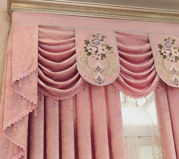 1pc valance Корейский романтический розовый бархат вышивка тюль балдахин Curtians для спальни прозрачные Занавески для окна гостиной кухни ткань - Цвет: 1pc valance