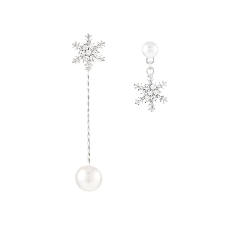 S925 Серебряные иглы снег Асимметричные Длинные женские серьги с жемчугом