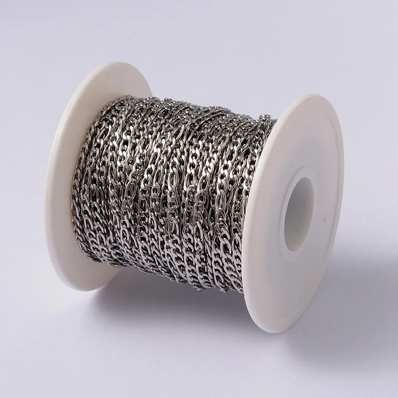 StainlessSteel Color 10 м/рулон 304 цепи из нержавеющей стали с катушкой для самостоятельного изготовления ювелирных изделий ожерелье браслет фурнитура 4x3x0,8 мм& 6,5x3x0,8 мм - Цвет: StainlessSteel Color