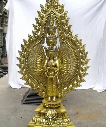005843 44 &quotтибетская бронзовая позолоченная 1000 рук 11-faced Avalokitesvara Kwam-Yin статуя Будды |
