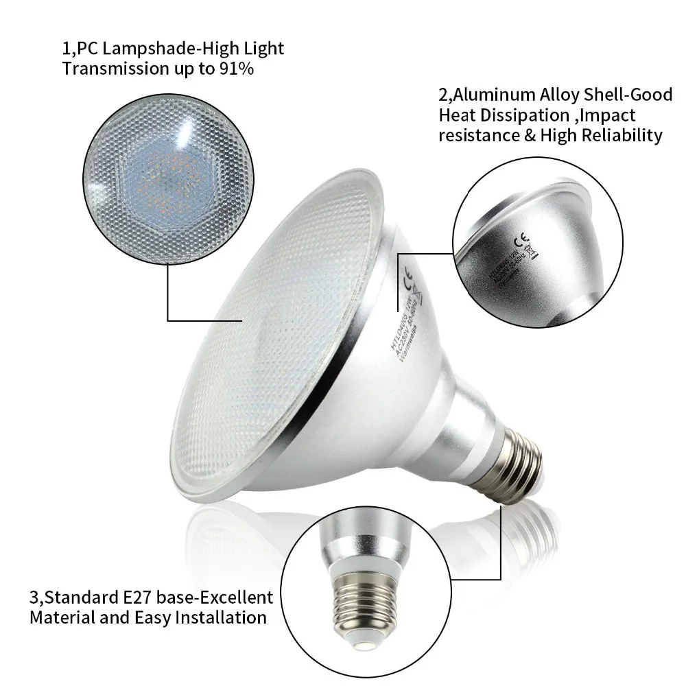 Супер яркая 2835 SMD PAR20/PAR30/PAR38 E27 светодиодная лампа с регулировкой 7 Вт/12 Вт/15 Вт точечная лампа для помещений AC 110 В/220 В/85-265 в освещение