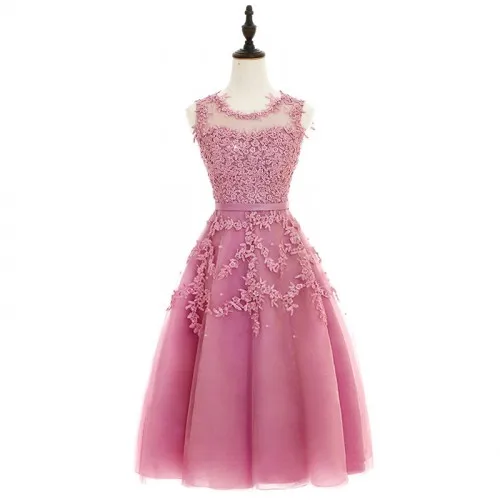 Dusty Pink Новинка, короткое Кружевное Платье До Колена, красное, розовое, черное платье для выпускного вечера, популярное платье с фатиновой юбкой, платье для выпускного вечера, платья для выпускного вечера 8 класса - Цвет: Dusty Pink