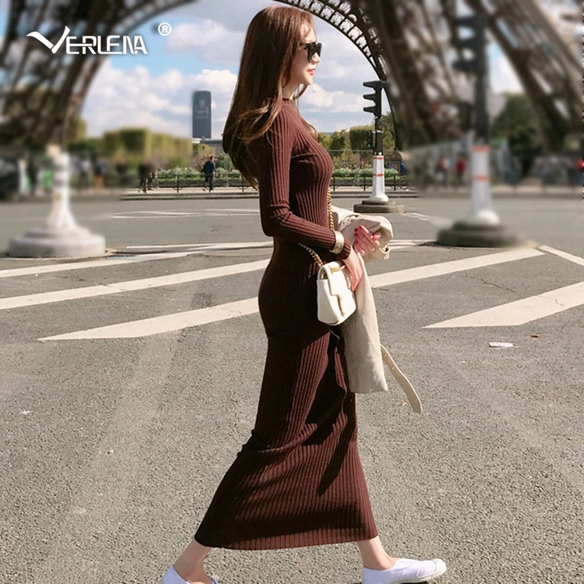 Женское трикотажное платье Verlena черное облегающее большого размера с длинным