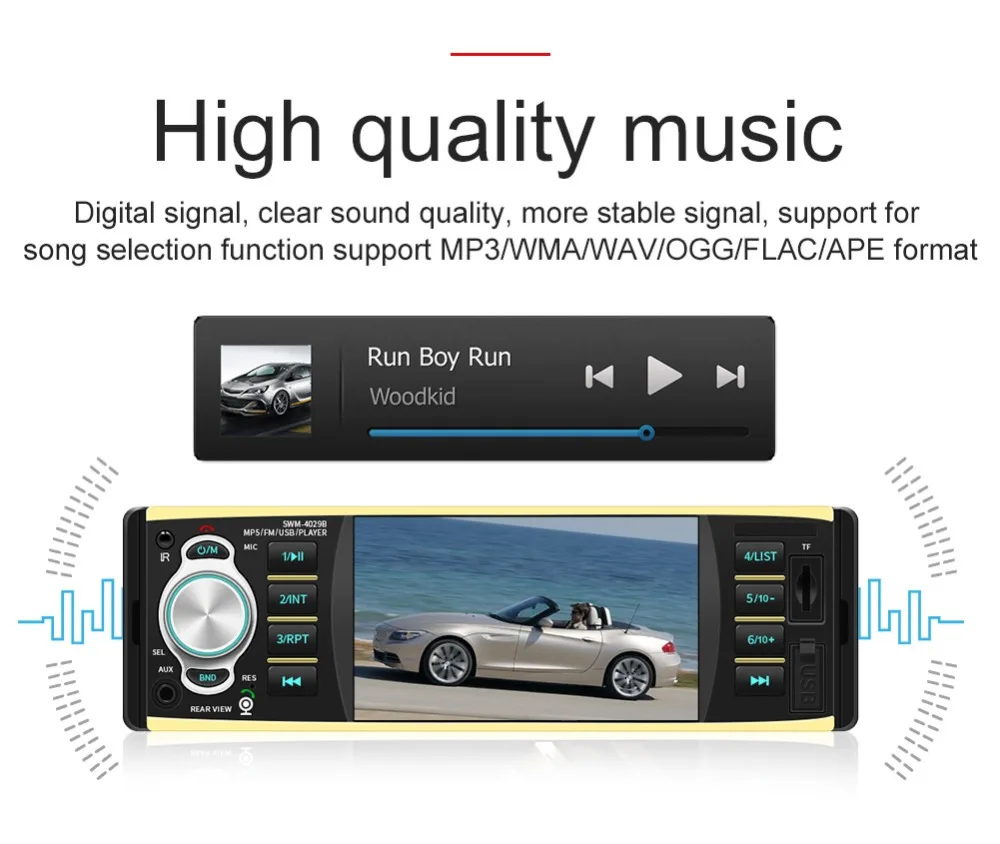 Автомагнитола, стерео, MP5, FM, AUX, музыка, автомобильный аудио, Multidia, 1Din, Bluetooth, громкая связь, вызов, авто радио, USB, TF, 4 дюйма, камера заднего изображения