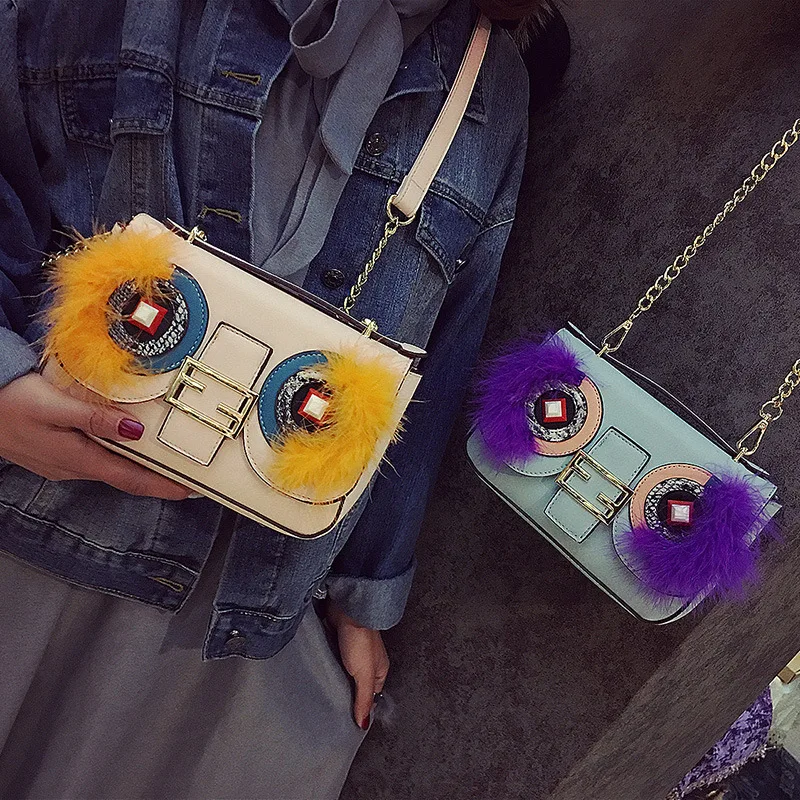 Монстр Мешок Глаза Цепи Мини Сумка Для Женщин 2017 Мода Характер PU Сумки Кожаные