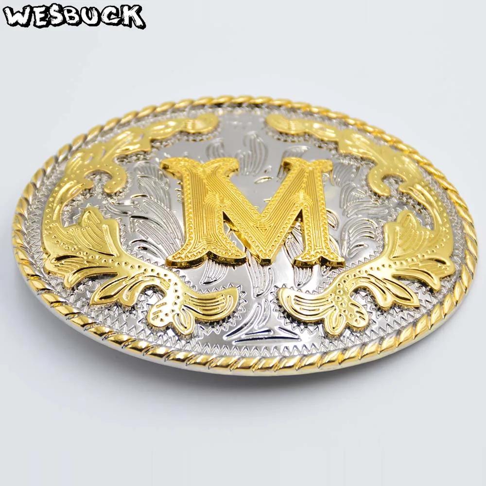 WesBuck брендовая овальная кружевная Золотая буква M Западная пряжка для