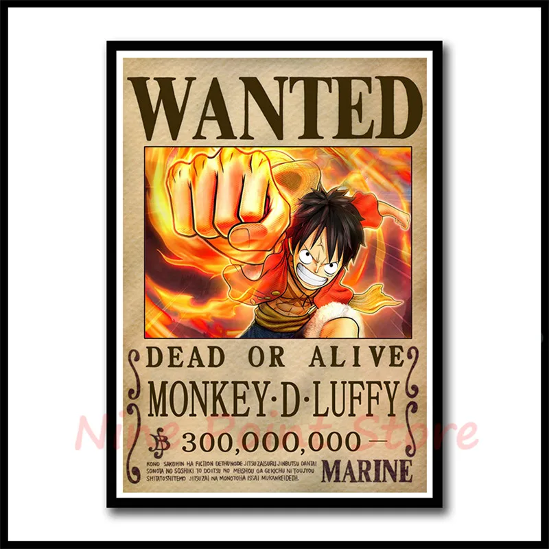 ONE PIECE WANTED плакаты Луффи Зоро Санджи нами мелованная бумага постеры для украшения дома Бумага для рисования украшения спальни бескаркасные - Цвет: Бургундия