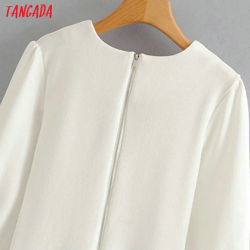 Tangada, модное женское белое мини-платье, туника, талия, оборки, длинный рукав, v-образный вырез, Ретро стиль, женское вечернее платье, vestidos 1F63