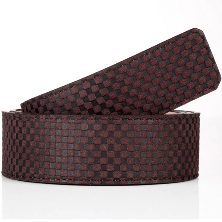 [ZMMYY] (No Buckle only belt)Classic black brown cowskin Leather 3.8 cm Belts Designer men High Quality plaid Belt | Аксессуары для