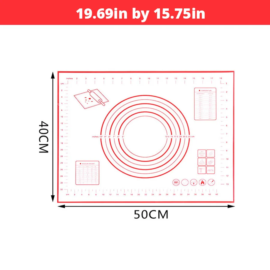 Red 50x40cm Очень большой 3" x 24" силиконовый коврик для выпечки-антипригарный нескользящий кондитерский коврик с измерениями по Leeseph(красный и черный - Цвет: Red 50x40cm
