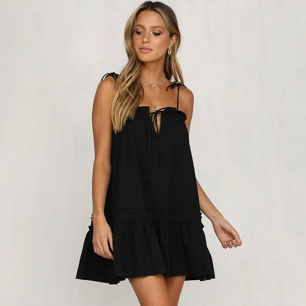 Women Dress Summer Sleeveless Casual 2019 Spaghetti Strap Beach Dresses |
