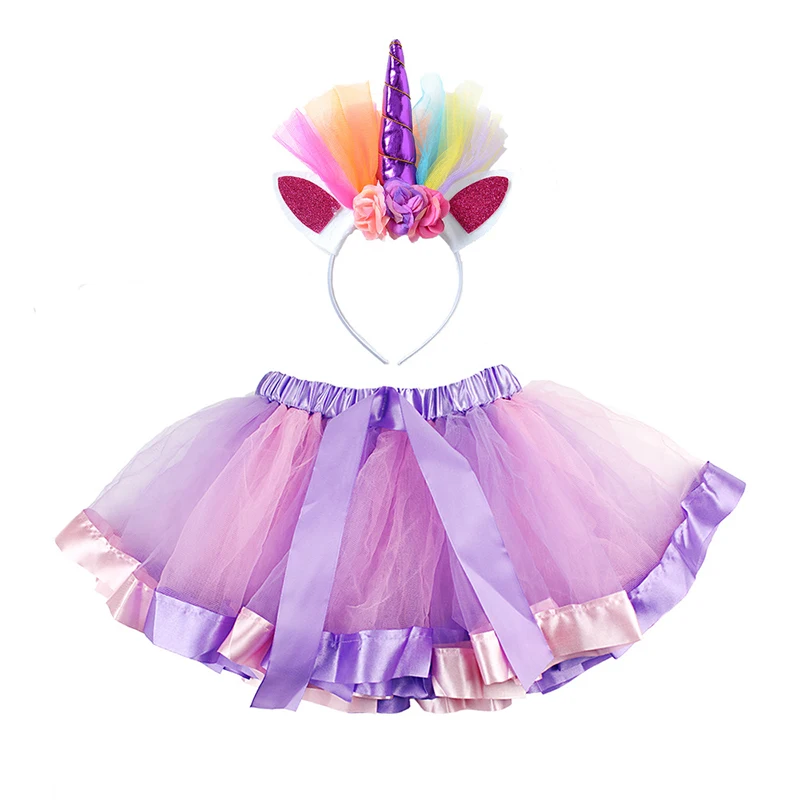 Маленькие многослойные платья для девочек радужные юбки пачки с Единорог рожок
