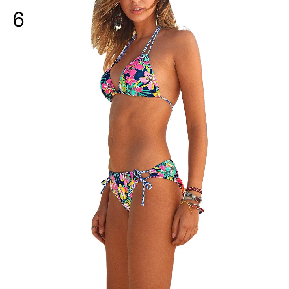 

Flower Striped Geometric Women Halter Bikini Set Two-piece Swimwear Swimsuit