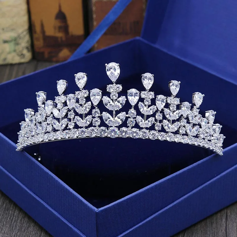 

Red Trees Brand High Quality Wedding Tiara For Brides Luxury Cubic Zircon Gold Color Crown Hair Accessories tocado novia