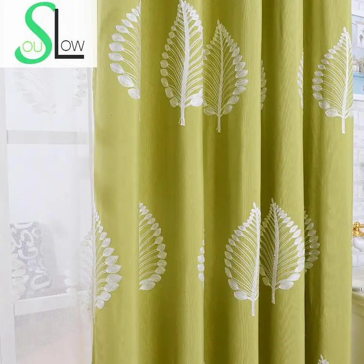 Занавески Из пасторального тюля с вышивкой в виде розовых синих зеленых листьев