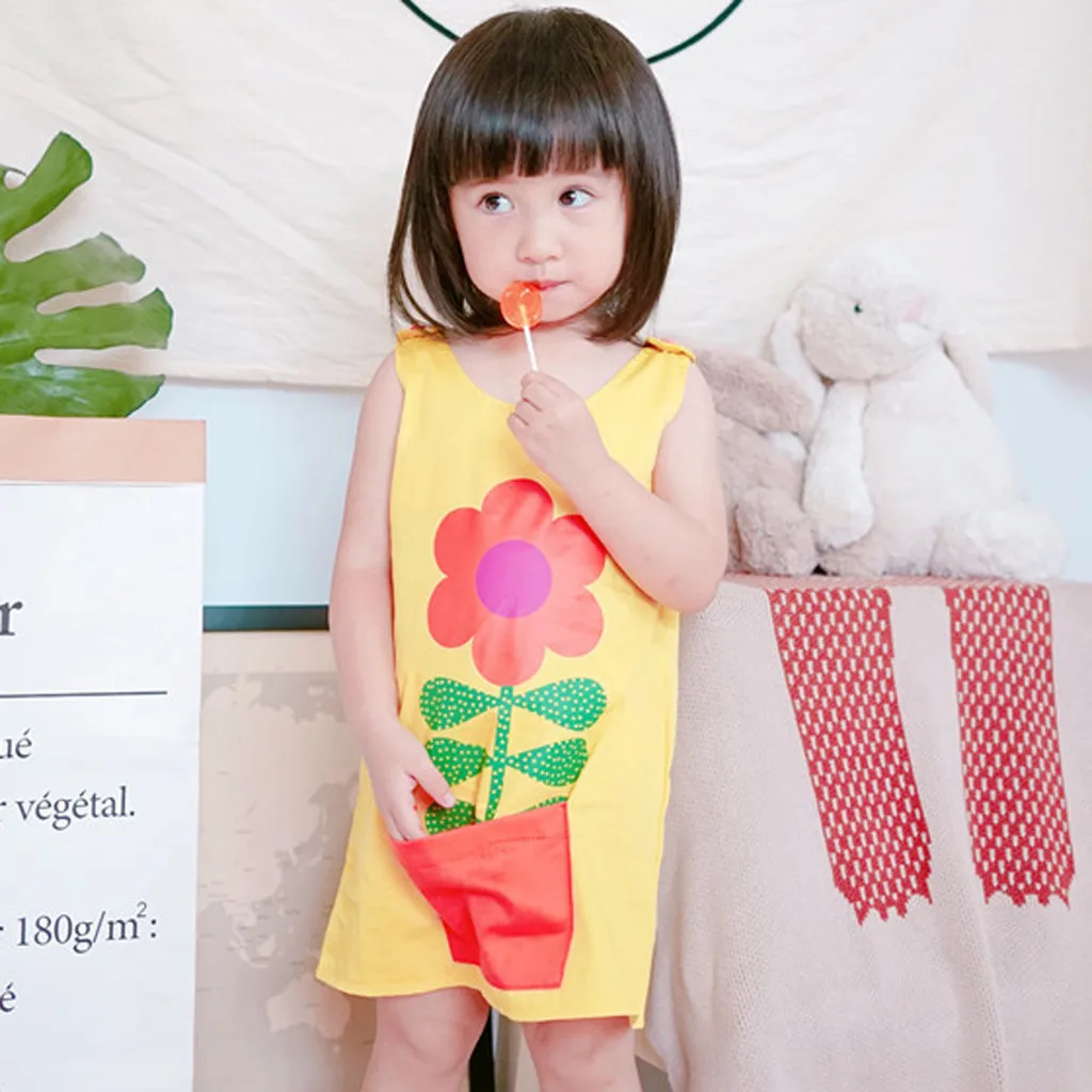 Fashsiualy Children's Summer Dresses Clothes Toddler Kids Baby Girl Flower Princess Strap Casual Dress Sundress | Детская одежда и