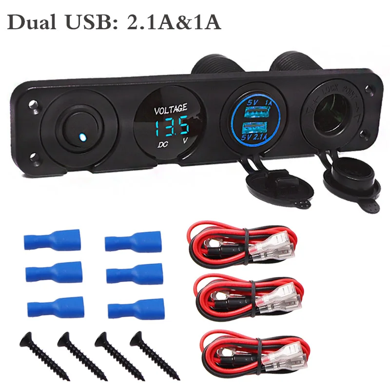 Blue 12 В зарядное устройство розетка мощность выходной вольтметр 12 в USB зарядное устройство Порт морской тумблер панель для лодки gps мобильных RV грузовик Camper - Цвет: Blue