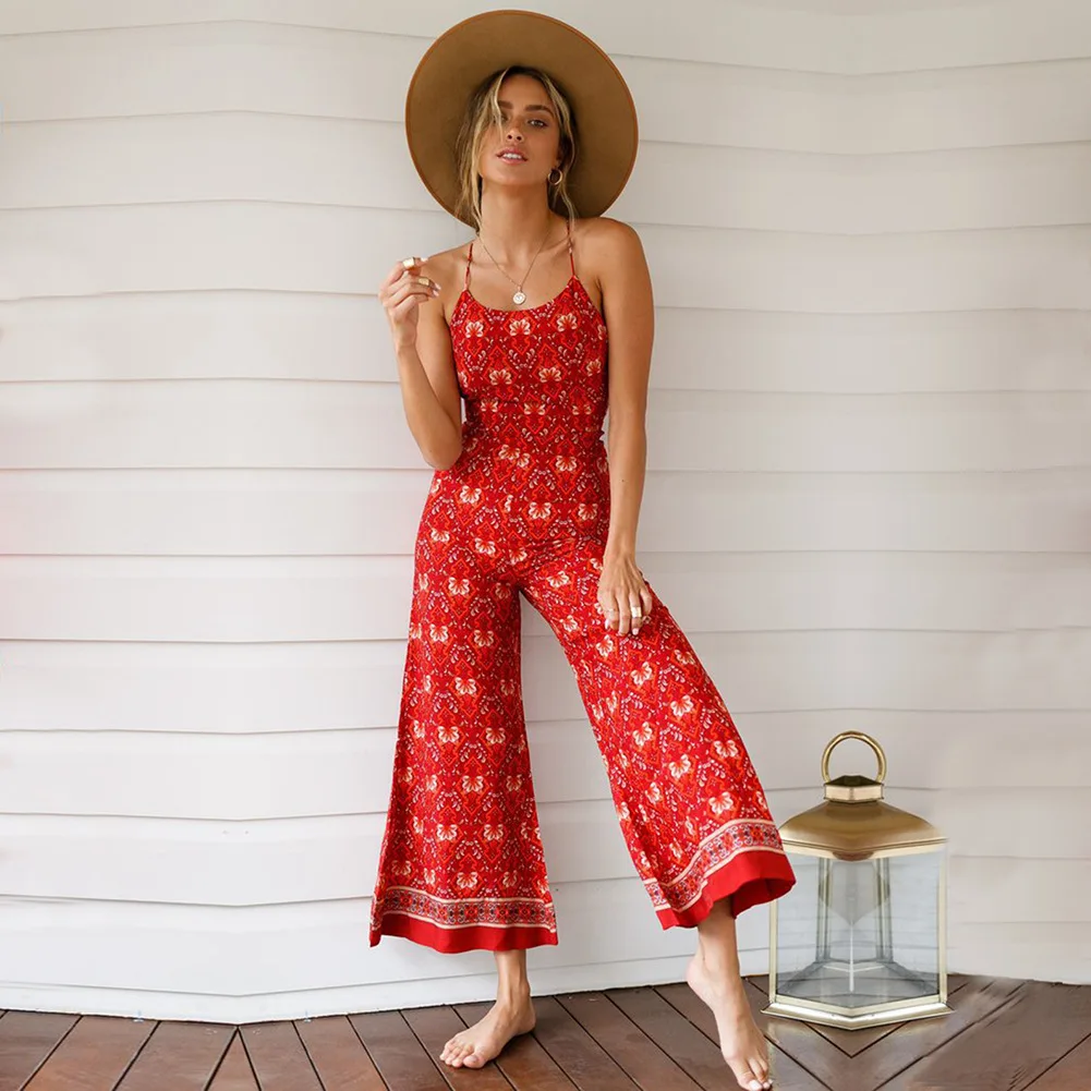 Женский комбинезон с широкими штанинами Missufe пляжный на молнии открытой спиной и