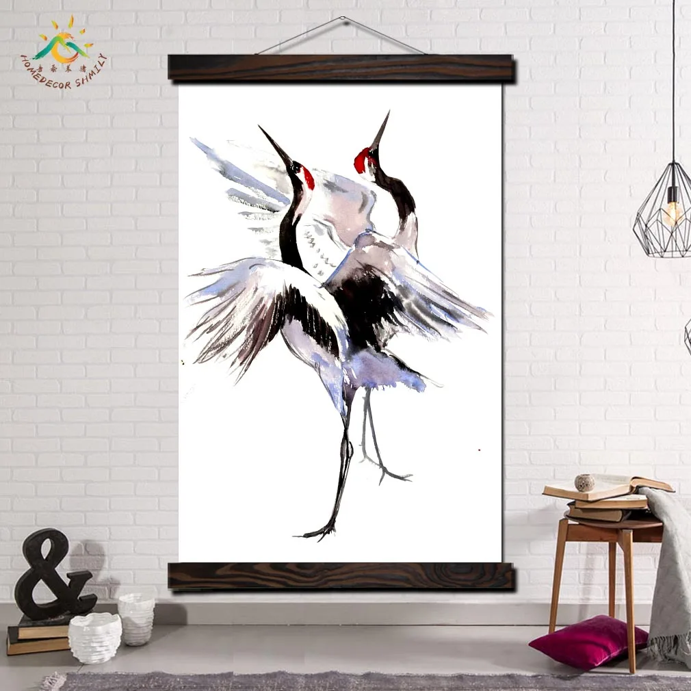 

Two Dancing Crane Artwork Modern Canvas Art Prints Poster Wall Painting Scroll Painting Wall Art Pictures Home Decoration