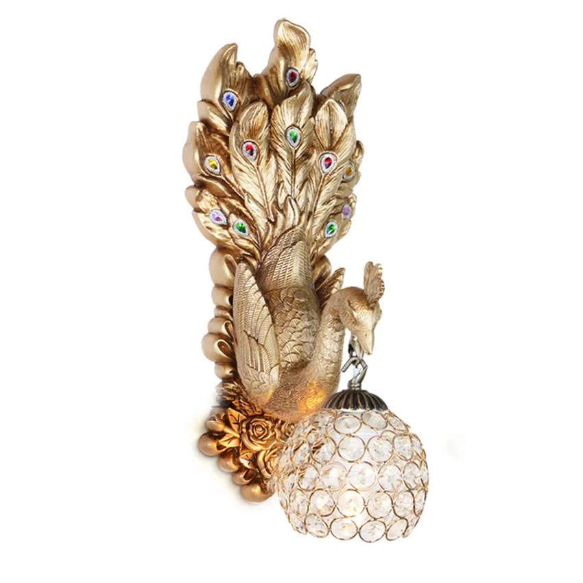 antique gold Европейский настенный светильник, лампа для спальни, лампа для гостиной, гостиничного проекта, люкс, для прохода, лестницы, креативный, павлин, французский, декоративный светодиодный светильник - Цвет абажура: antique gold