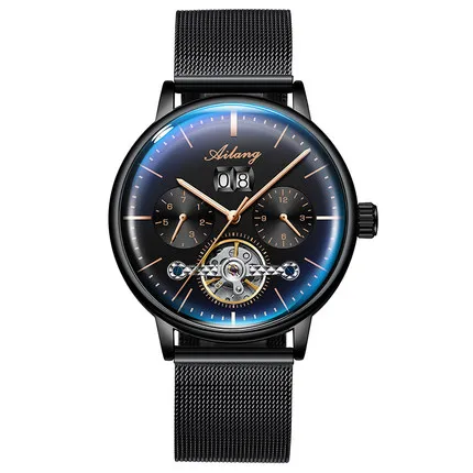 AILANG Sport Tourbillon механические часы модные повседневные роскошные мужские s часы Лидирующий бренд Montre Homme Часы Мужские автоматические часы для мужчин - Цвет: Black