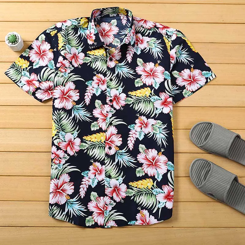 Мужская пляжная гавайская рубашка тропическая летняя с коротким рукавом