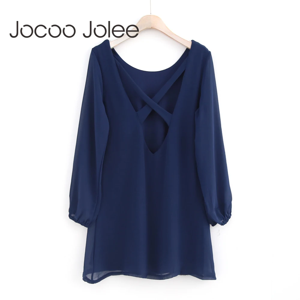 Женское теплое платье Jocoo Jolee однотонное повседневное Свободное с круглым