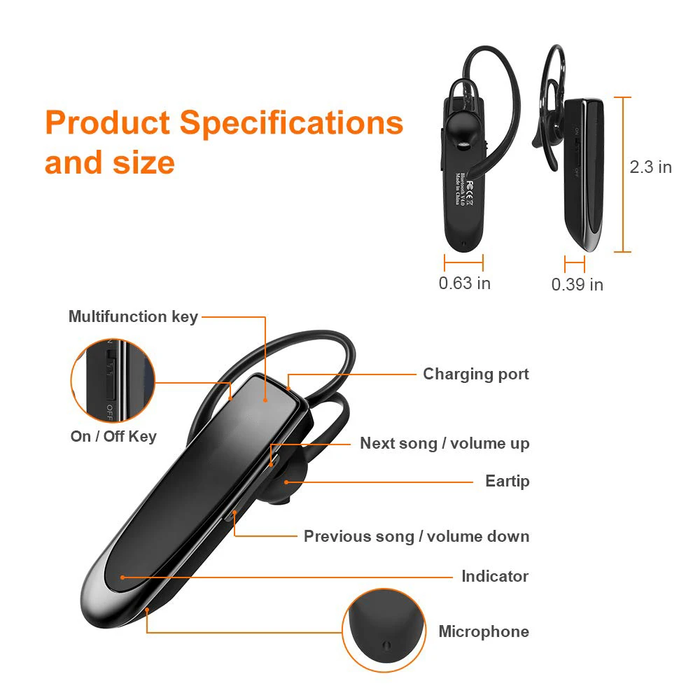 Мини Бизнес Bluetooth наушники с Ушные крючки Беспроводной гарнитура с микрофоном громкой связи спортивные наушники стерео Bluetooth Car Kit