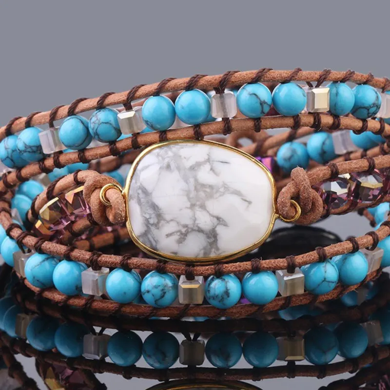 Прямая поставка натуральные камни Белый Howlite очаровательные 3 нити браслеты с