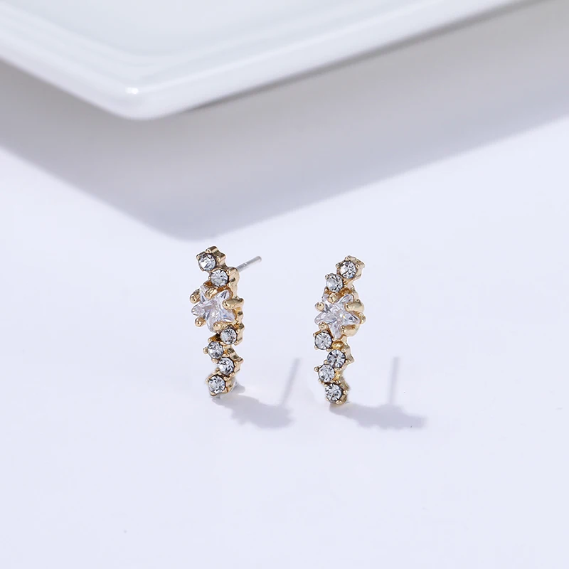 Yhpup Мода изысканный Bling CZ звезда геометрические серьги-гвоздики Медь S925 серебро шпильки Роскошные ювелирные изделия для Для женщин Свадебная вечеринка