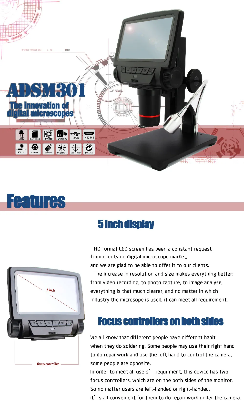 AndonstarNew HDMI/AV микроскоп, цифровой USB микроскоп для мобильного телефона, инструмент для пайки, bga smt часы