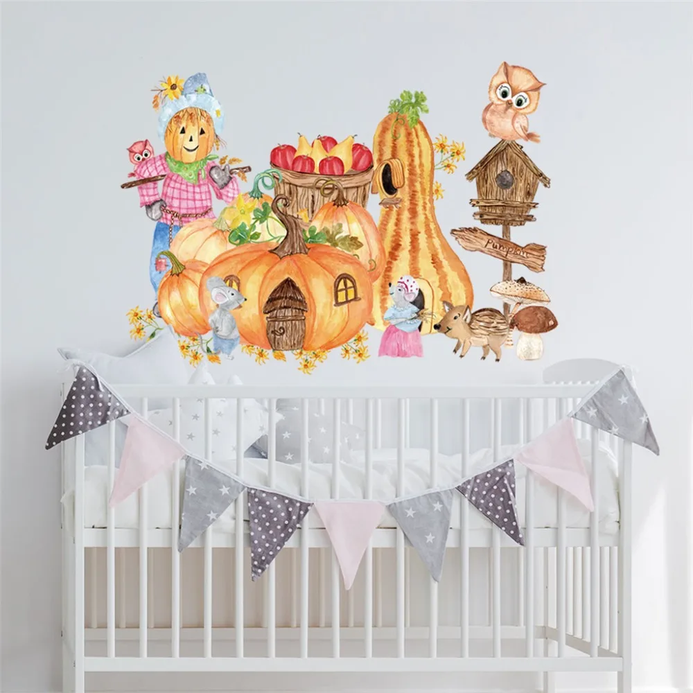 Осенние пейзаж наклейки на стену Съемный Мультфильм пугало кленовый лист