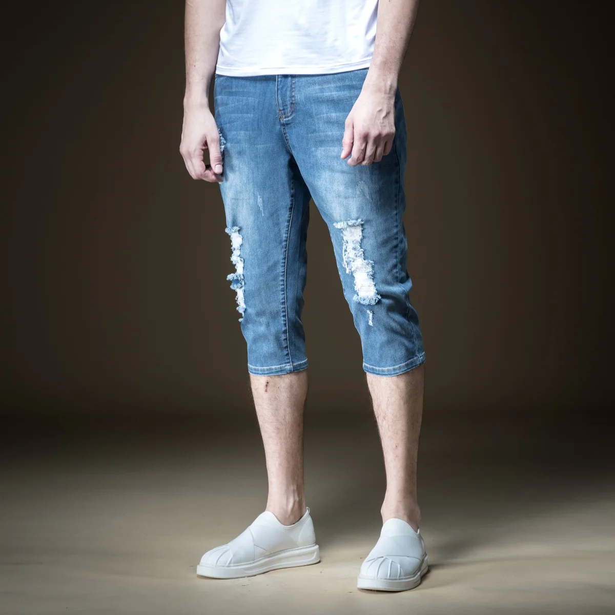 2019 Direct Selling Sale Jeans Men New Arrival Pinli Summer Men's Decoration Body Small Foot Hole Seven Points Tide B192516548 | Мужская