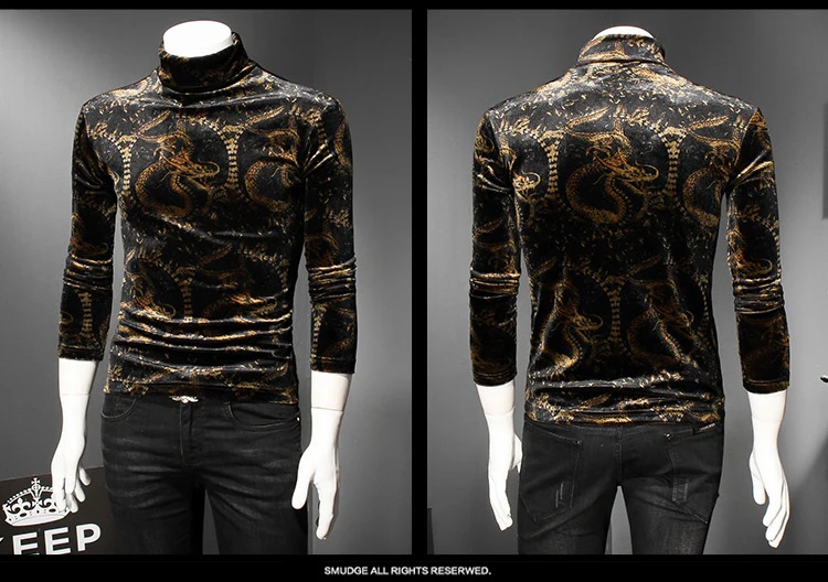 Черепаха шеи Slim Fit Мужская футболка Клубные наряды королевская Мужская Нижняя Майка 5xl бархатная футболка мужская с золотым принтом дракона высокое качество