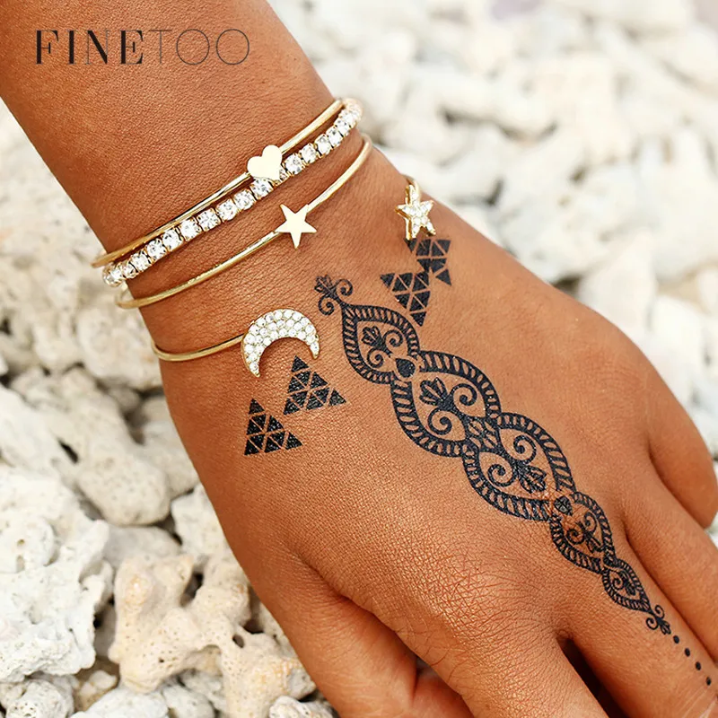 4 шт./компл. модные золотые Цвет укладки Сердце Звезда Луна манжеты Браслеты для