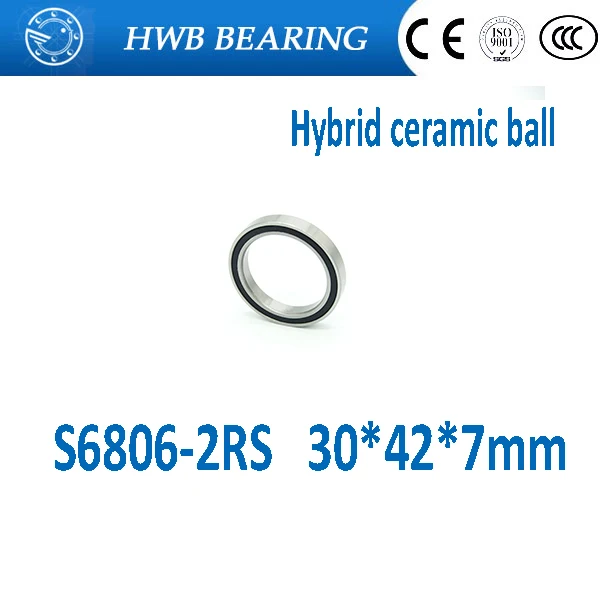 Free Shipping 2pcs S6806-2RS (30*42*7 mm) Stainless steel hybrid ceramic ball bearing sc6806 2rs S6806 2RS for bicycle part |