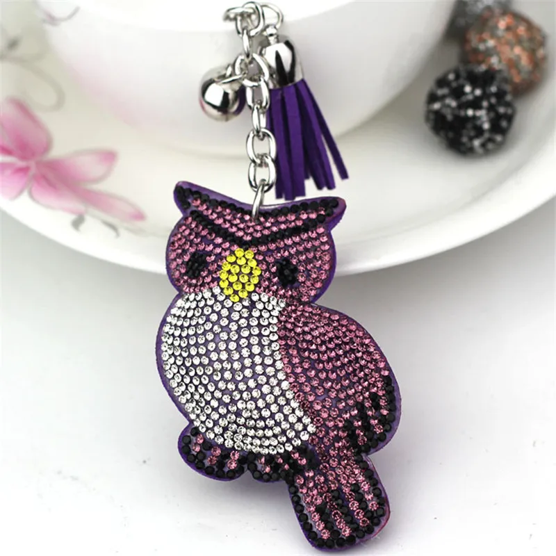 Cute Bird Parrot Pendant Leather Key Chain Ring Holder Gold Bag Keychain Car Rhinestone Chains Gift For Girls | Украшения и