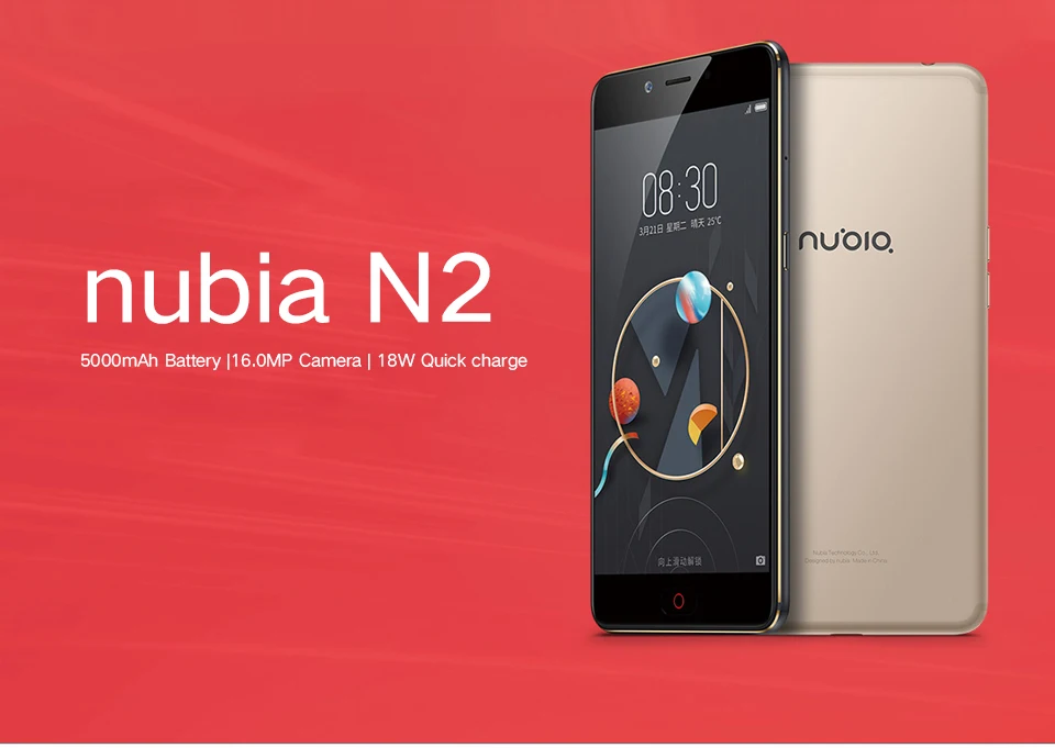 Мобильный телефон Nubia N2 4G LTE MT6750, четыре ядра, 4 Гб ОЗУ, 64 Гб ПЗУ, 5,5 дюйма, фронтальная камера 16.мп, задняя камера 13,0 МП, 5000 мА/ч, идентификация отпечатка пальца