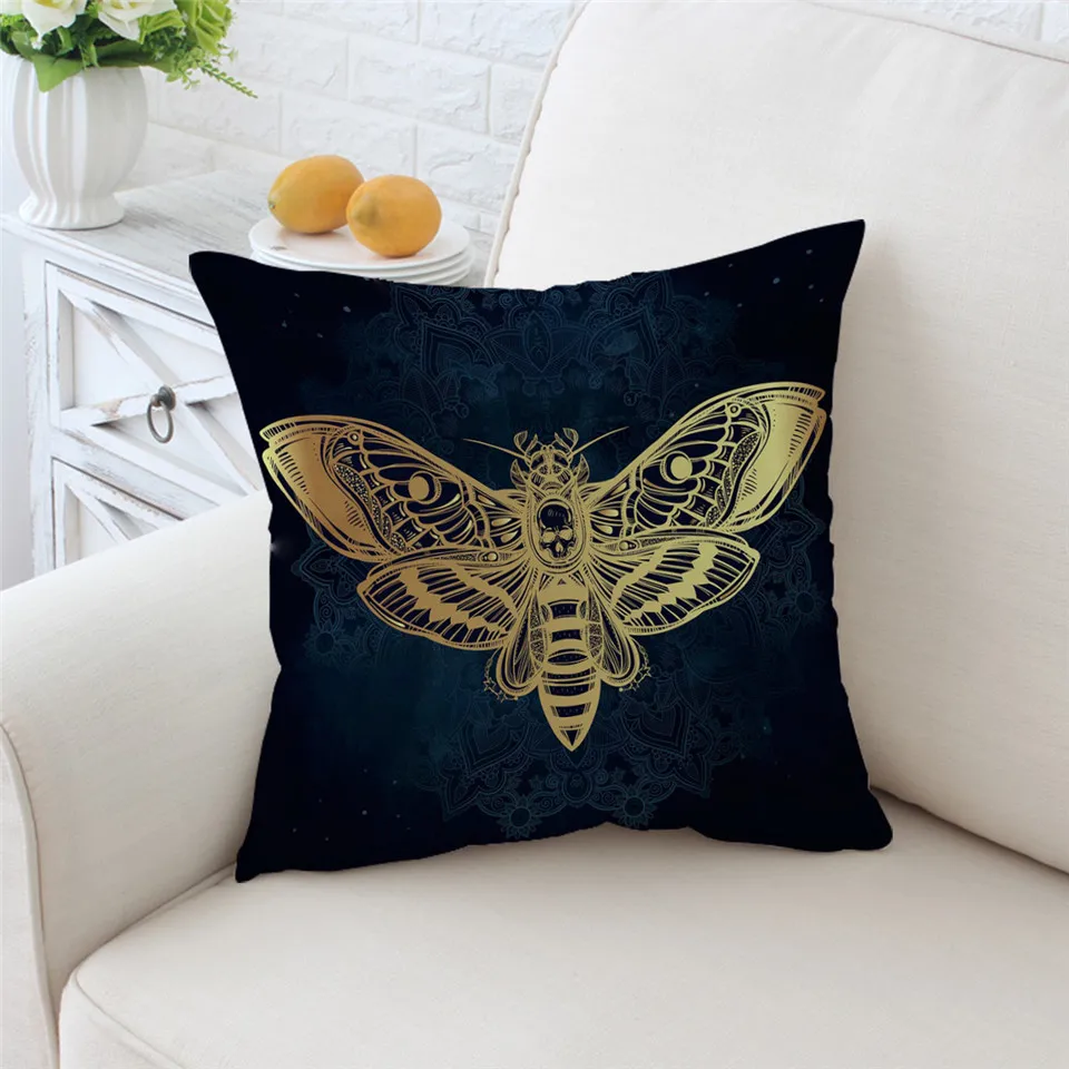 Постельные принадлежности Outlet Death Moth чехол для подушки Подушка "череп" Чехол Черный Белый Золотой Бабочка Готический декоративный чехол для подушки 45 см