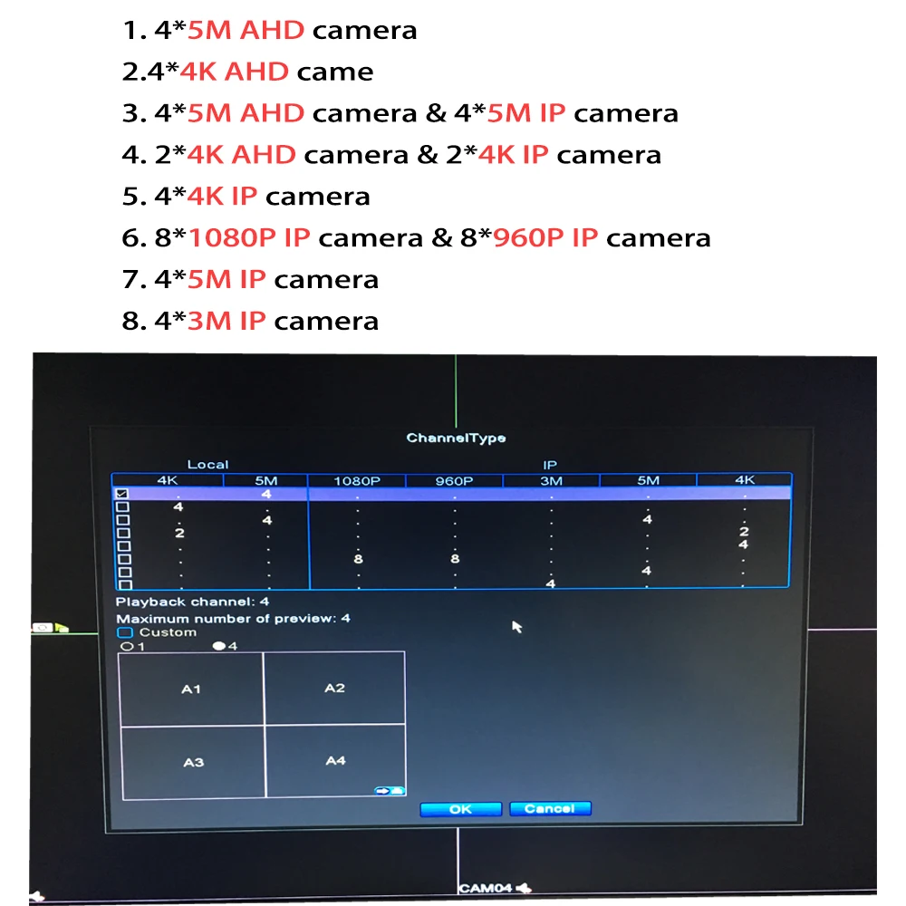 

AOUERTK 5in1 AHD CVI TVI CVBS 4CH CCTV DVR Main Board 3M/4K/5M Camera Face Detection & Motion Detection AHD Motherboard